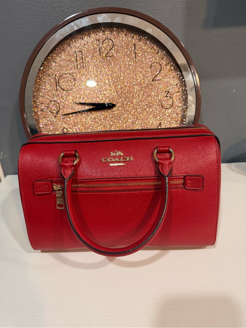 COACH Red Saffiano Leather Satchel with Gold Hardware